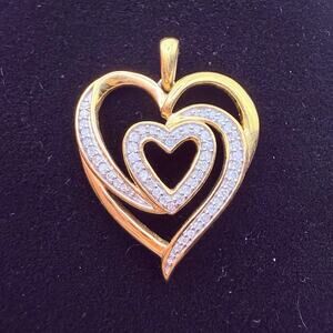 Vintage Sterling Silver 925 Crystal Heart Pendant Gold Plated Love